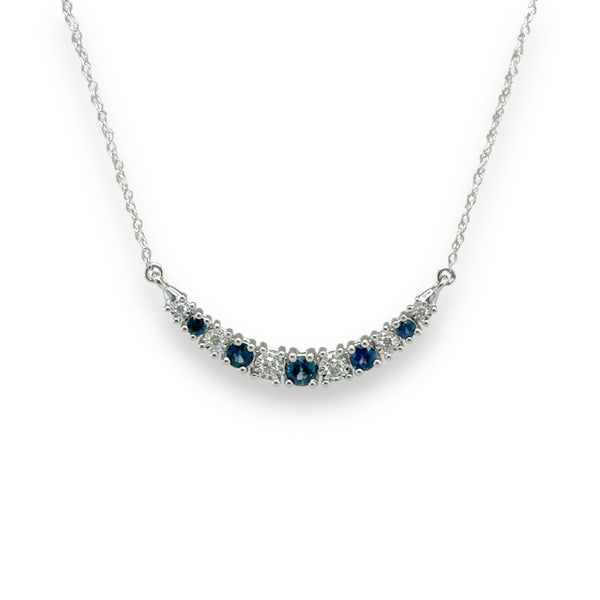 14K W Gold 0.10ctw Diamond and 0.40ctw Sapphires Bar Necklace - Walter Bauman Jewelers