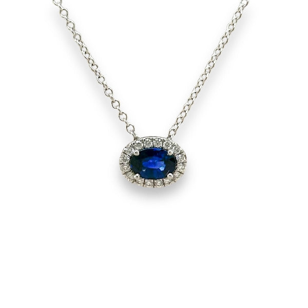 14K W Gold 0.10ctw Diamond and 0.54ctw Oval Sapphire Pendant - Walter Bauman Jewelers