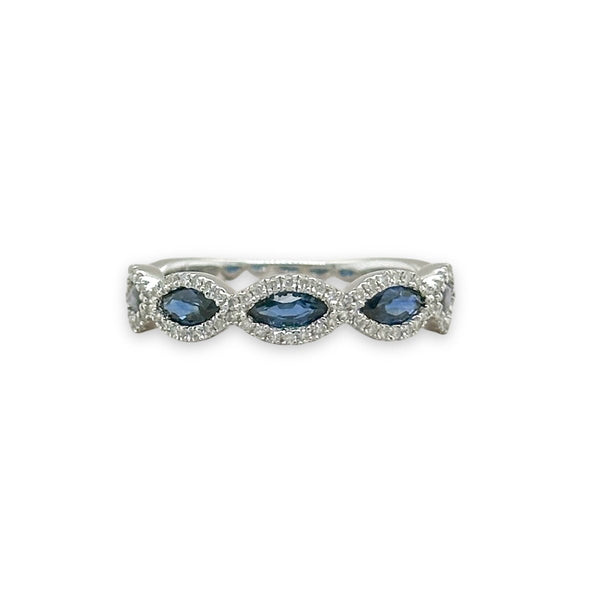 14K W Gold 0.22ctw Diamond 0.85ctw Marquise Shape Sapphire Ring - Walter Bauman Jewelers