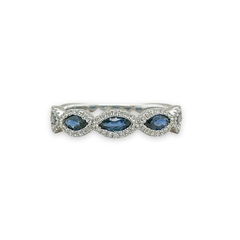 14K W Gold 0.22ctw Diamond 0.85ctw Marquise Shape Sapphire Ring - Walter Bauman Jewelers