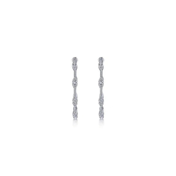 14K W Gold 0.41ctw Diamond Station Hoop Earrings - Walter Bauman Jewelers