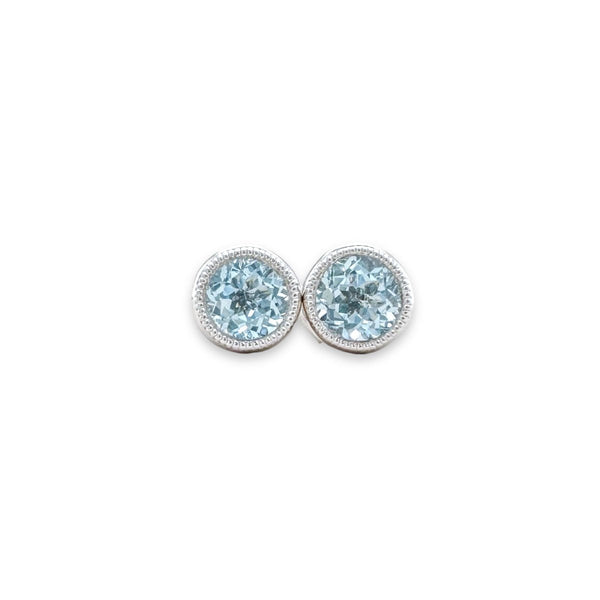 14K W Gold 0.49ctw 5mm Bezel Set Round Aquamarine Earrings - Walter Bauman Jewelers