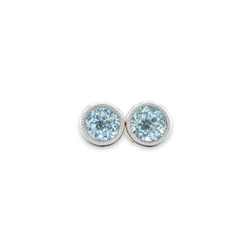 14K W Gold 0.49ctw 5mm Bezel Set Round Aquamarine Earrings - Walter Bauman Jewelers