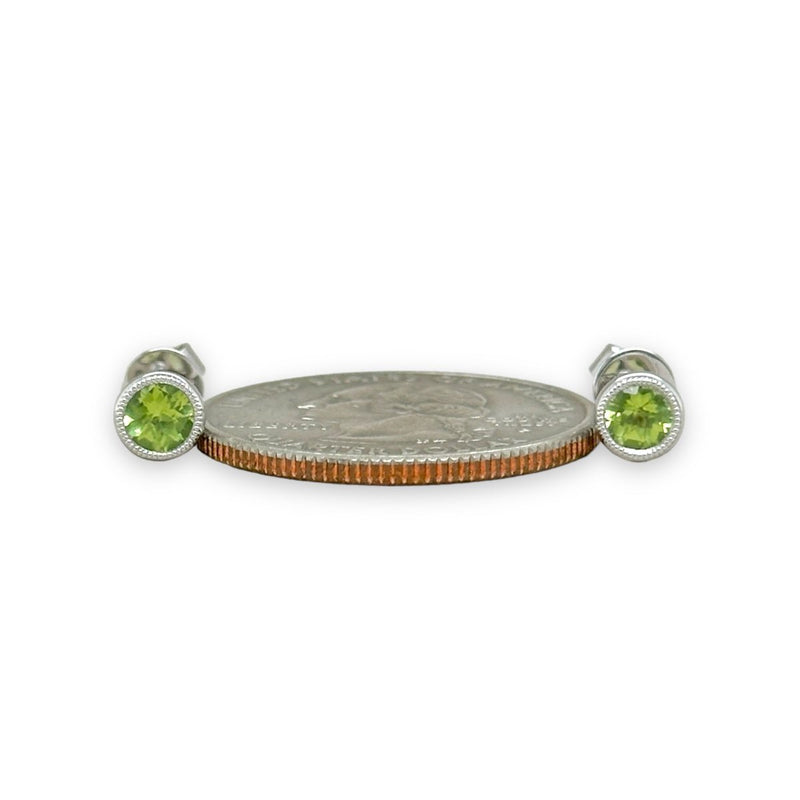 14K W Gold 0.54ctw 5mm Bezel Set Round Peridot Earrings - Walter Bauman Jewelers