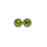 14K W Gold 0.54ctw 5mm Bezel Set Round Peridot Earrings - Walter Bauman Jewelers