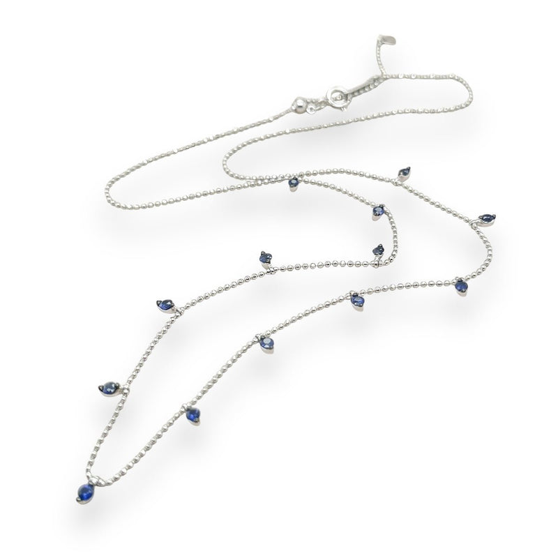 14K W Gold 0.65ctw Sapphire Drop Necklace - Walter Bauman Jewelers