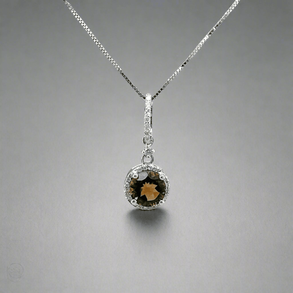 14K W Gold 0.67ct Smoky Quartz & 0.14cttw G/SI2 Diamond Halo Pendant - Walter Bauman Jewelers