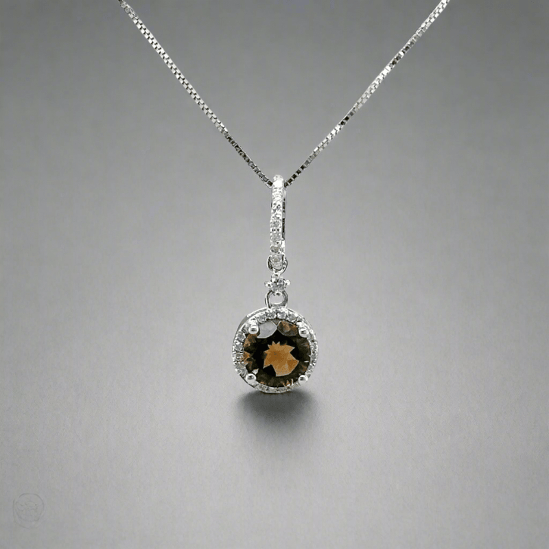 14K W Gold 0.67ct Smoky Quartz & 0.14cttw G/SI2 Diamond Halo Pendant - Walter Bauman Jewelers