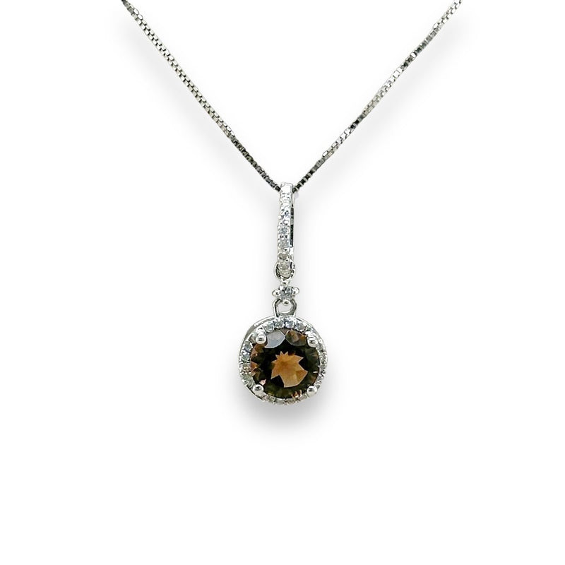 14K W Gold 0.67ct Smoky Quartz & 0.14cttw G/SI2 Diamond Halo Pendant - Walter Bauman Jewelers