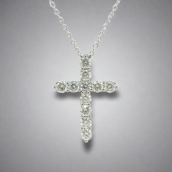 14K W Gold 1.00ctw H/SI2 Diamond Cross with Chain - Walter Bauman Jewelers