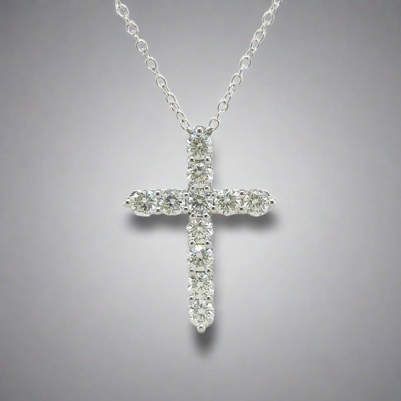 14K W Gold 1.00ctw H/SI2 Diamond Cross with Chain - Walter Bauman Jewelers