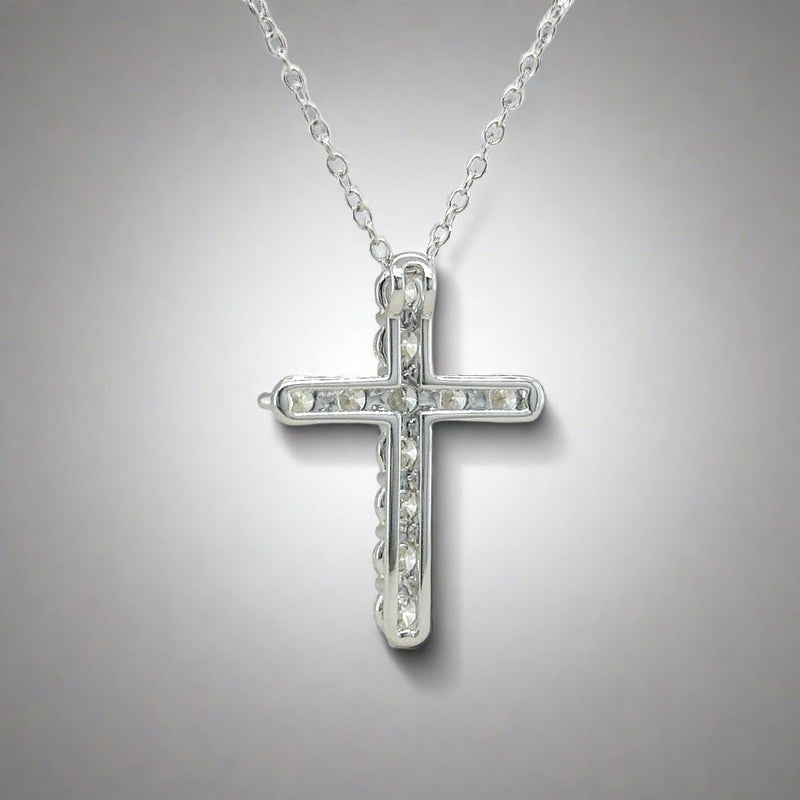 14K W Gold 1.00ctw H/SI2 Diamond Cross with Chain - Walter Bauman Jewelers