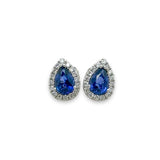 14K W Gold 1.18ctw Sapphire and 0.19ctw Diamond Pear Shape Halo Earrings - Walter Bauman Jewelers