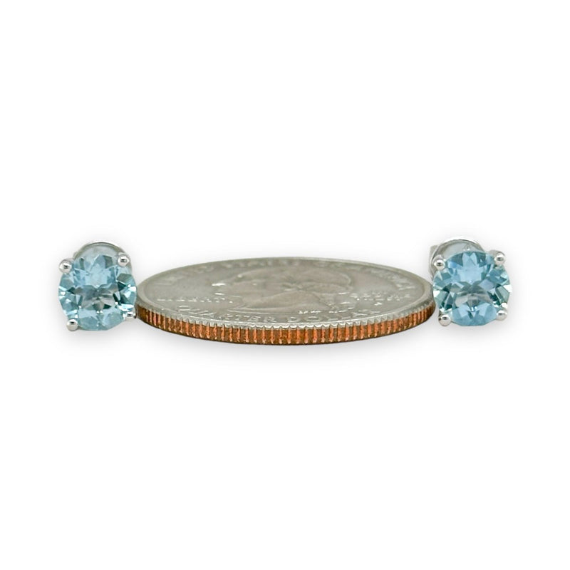 14K W Gold 1.39ctw 6mm Round Aquamarine Stud Earrings - Walter Bauman Jewelers