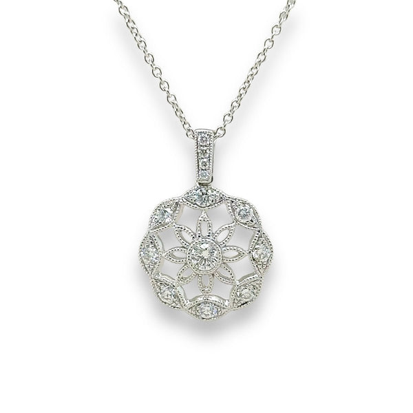 14K W Gold 16" 0.43ctw G/SI1 Floral Diamond Pendant - Walter Bauman Jewelers