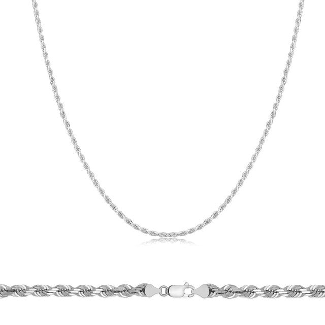 14K W Gold 16" 1.3MM Dia Cut Rope Chain 010 - Walter Bauman Jewelers