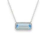 14K W Gold 3.00ct Emerald Cut Blue Topaz 0.17ctw Diamond Pendant - Walter Bauman Jewelers