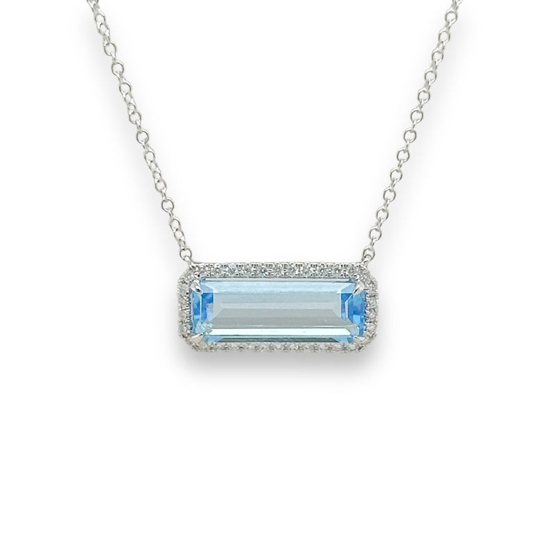 14K W Gold 3.00ct Emerald Cut Blue Topaz 0.17ctw Diamond Pendant - Walter Bauman Jewelers