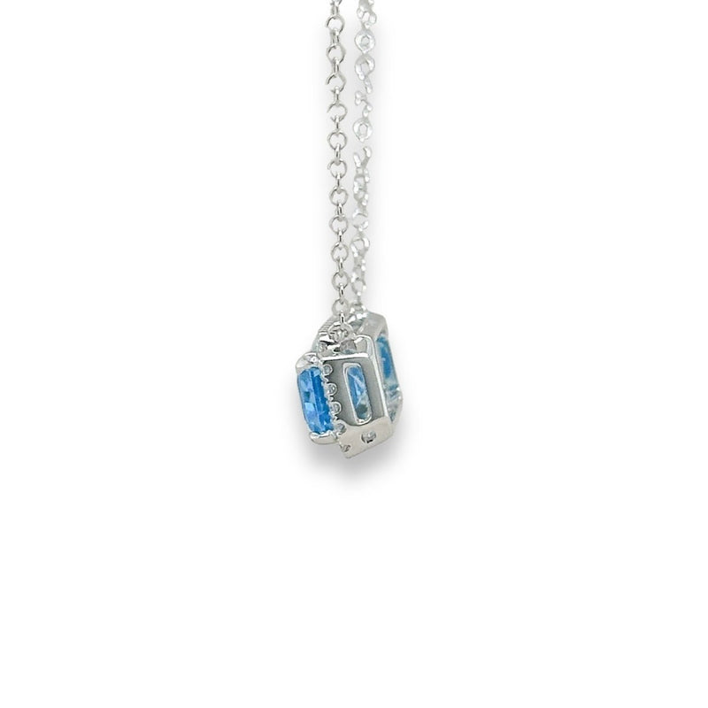 14K W Gold 3.00ct Emerald Cut Blue Topaz 0.17ctw Diamond Pendant - Walter Bauman Jewelers