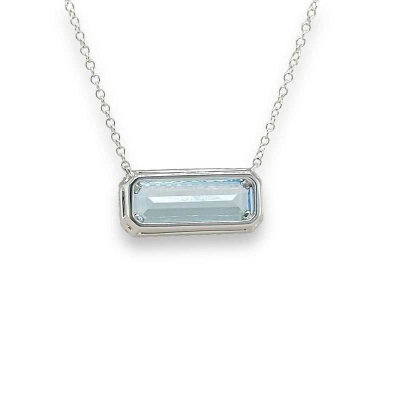 14K W Gold 3.00ct Emerald Cut Blue Topaz 0.17ctw Diamond Pendant - Walter Bauman Jewelers