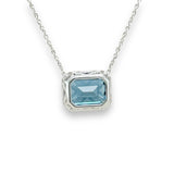 14K W Gold 3.10ct 8x10mm Emerald Cut London Blue Topaz Pendant - Walter Bauman Jewelers