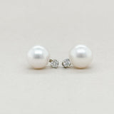 14K W Gold 6.50 - 7mm Pearl & Diamond earrings - Walter Bauman Jewelers