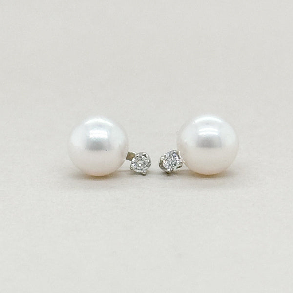 14K W Gold 6.50 - 7mm Pearl & Diamond earrings - Walter Bauman Jewelers