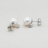 14K W Gold 7.50 - 8mm Pearl & Diamond earrings - Walter Bauman Jewelers