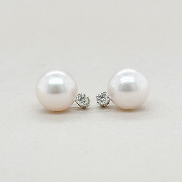 14K W Gold 7.50 - 8mm Pearl & Diamond earrings - Walter Bauman Jewelers