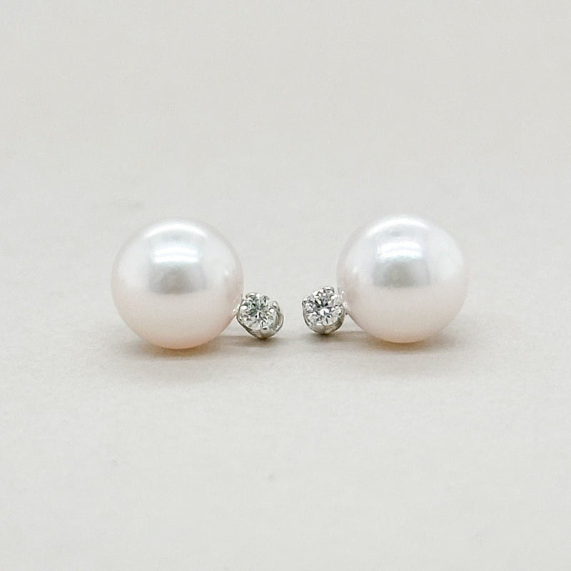 14K W Gold 7.50 - 8mm Pearl & Diamond earrings - Walter Bauman Jewelers