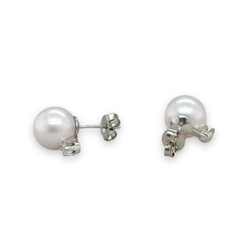 14K W Gold 7.5X8mm Cultured Akoya Pearl 0.09ctw Diamond Stud Earrings - Walter Bauman Jewelers