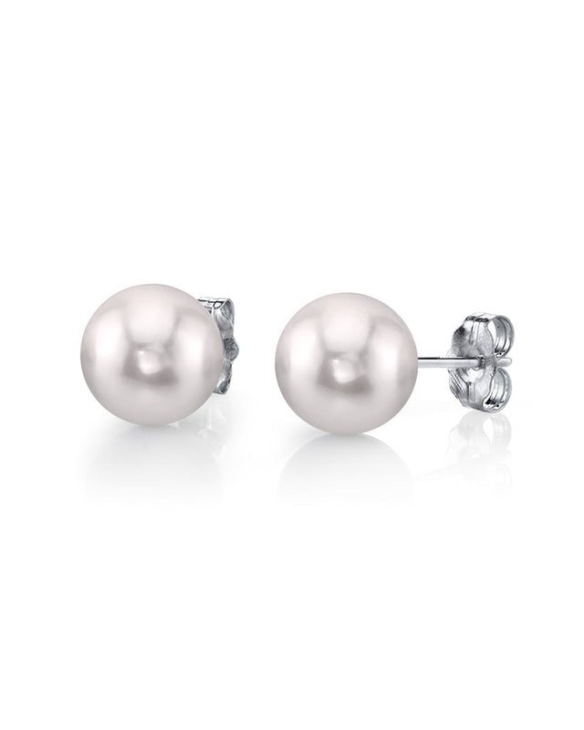 14K W Gold 7x7.5mm Cultured Akoya Pearl Stud Earrings - Walter Bauman Jewelers