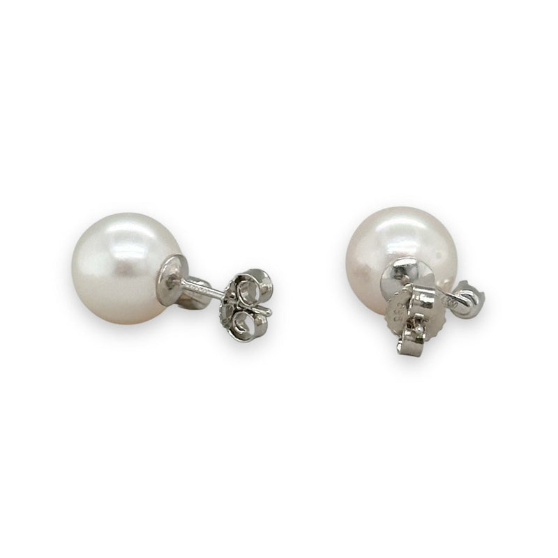 14K W Gold 8 - 8.50mm Cultured Akoya Pearl 0.10ctw Diamond Stud Earrings - Walter Bauman Jewelers