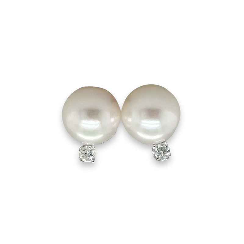 14K W Gold 8 - 8.50mm Cultured Akoya Pearl 0.10ctw Diamond Stud Earrings - Walter Bauman Jewelers