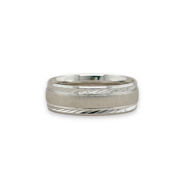 14K W Gold Dia Cut Brushed Finish Wedding Band - Walter Bauman Jewelers