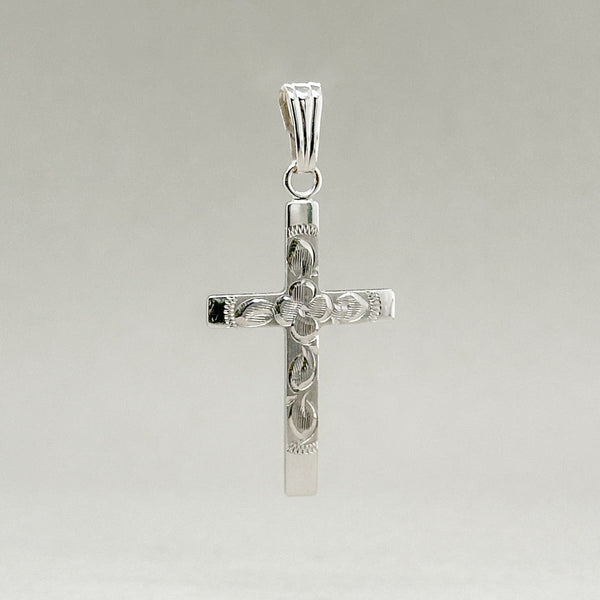 14K W Gold Floral Engraved Cross Pendant - Walter Bauman Jewelers