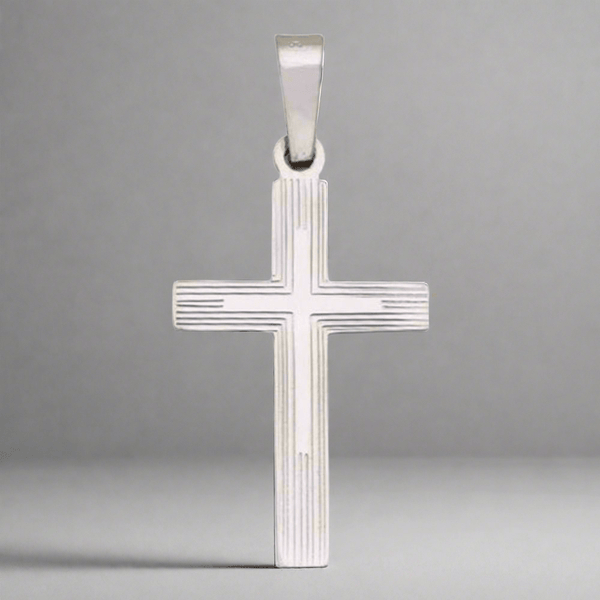 14K W Gold Hollow Lined Cross 23mm - Walter Bauman Jewelers