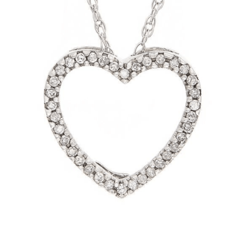 14K W Gold Pave set 0.15cttw Open Diamond Heart Pendant - Walter Bauman Jewelers