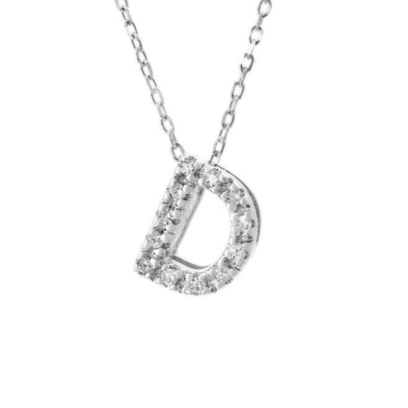 14K W Gold small 0.02ctw H/I1-SI2 diamond initial 'D' pendant - Walter Bauman Jewelers