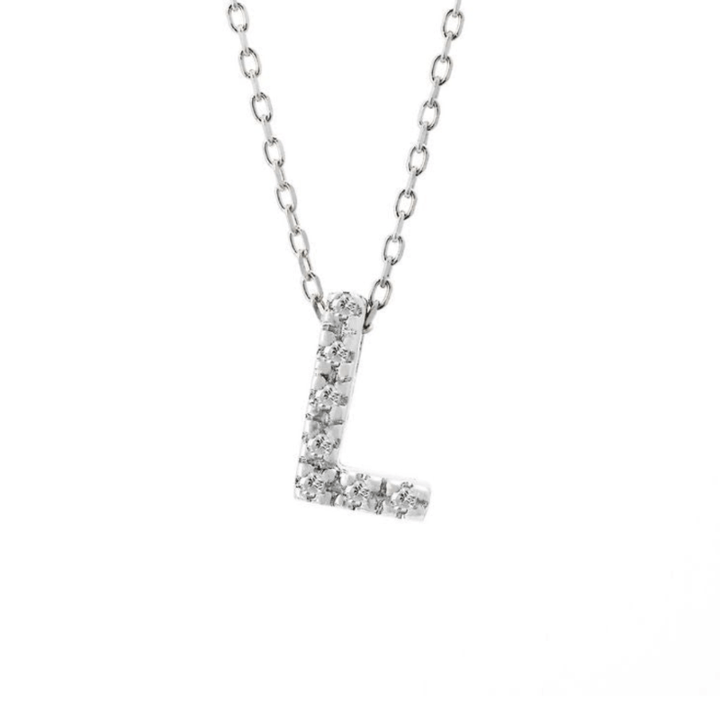 14K W Gold small 0.02ctw H/I1-SI2 diamond initial 'L' pendant - Walter Bauman Jewelers