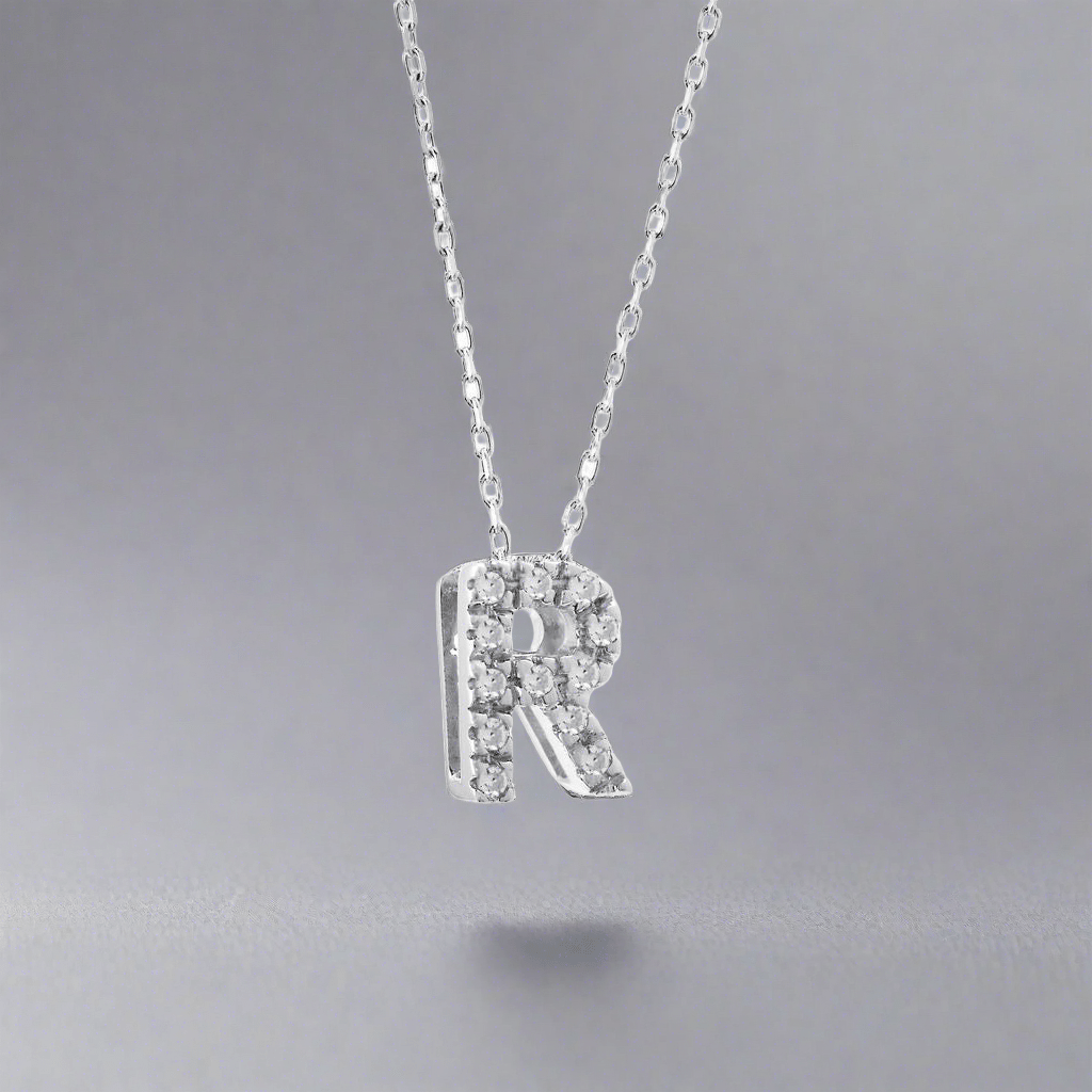 Colgante Oro Letra R Colgante con inicial 'R' de diamante pequeño en oro de 14 quilates ...