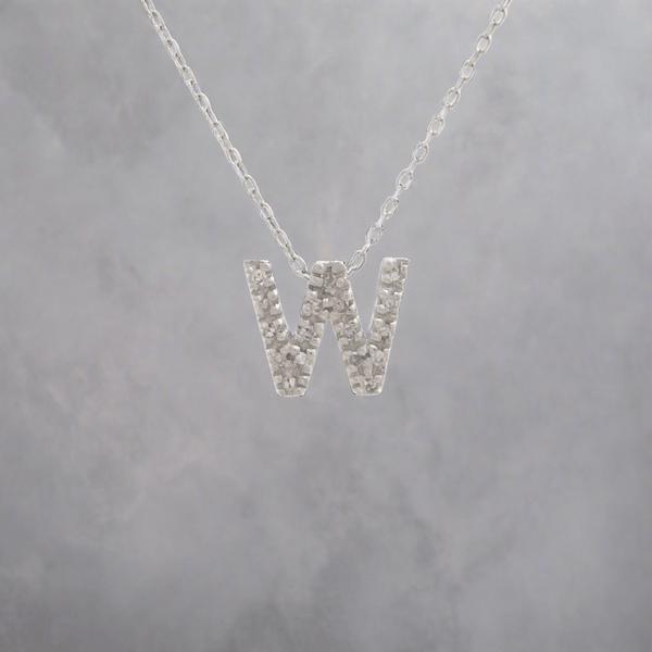 14K W Gold small 0.02ctw H/I1-SI2 diamond initial 'W' pendant - Walter Bauman Jewelers