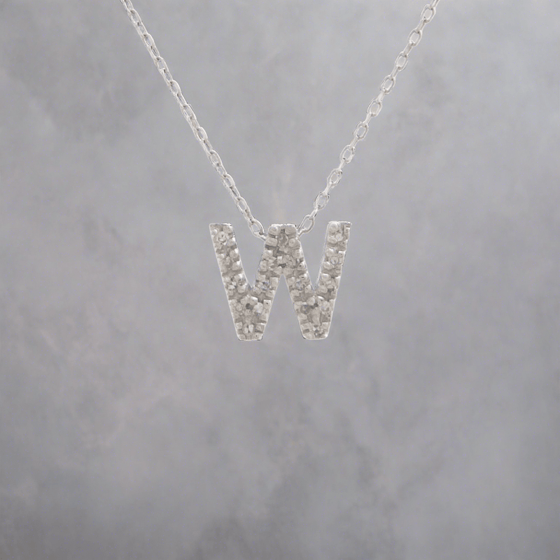 14K W Gold small 0.02ctw H/I1-SI2 diamond initial 'W' pendant - Walter Bauman Jewelers