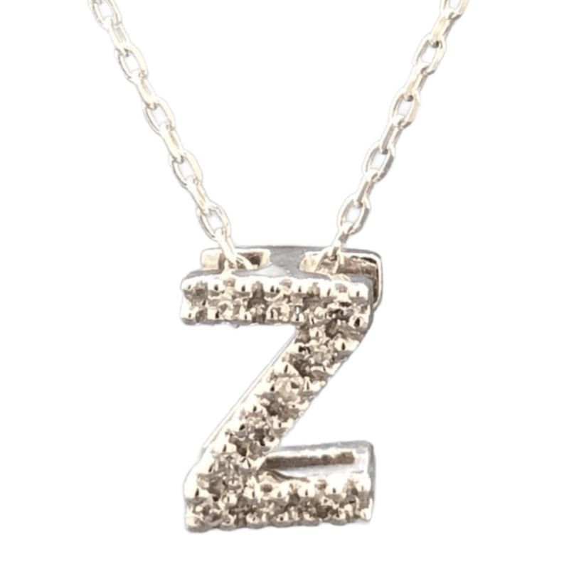 14K W Gold small 0.02ctw H/I1-SI2 diamond initial 'Z' pendant - Walter Bauman Jewelers