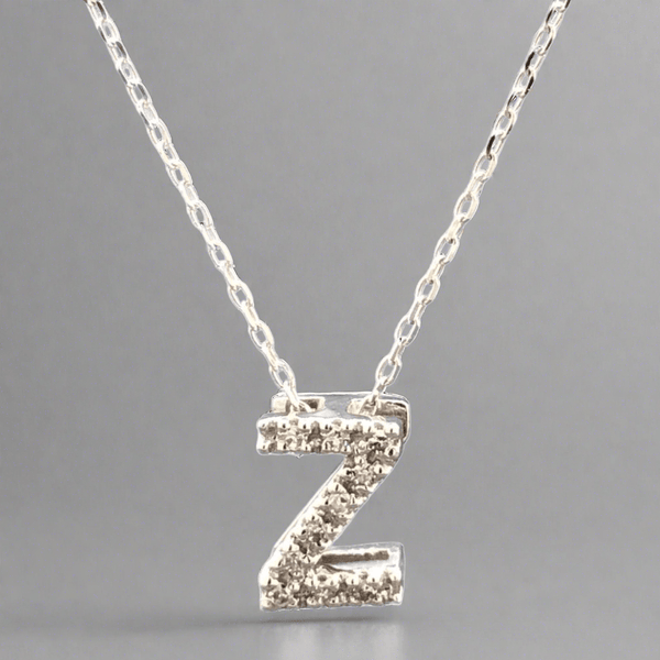14K W Gold small 0.02ctw H/I1-SI2 diamond initial 'Z' pendant - Walter Bauman Jewelers