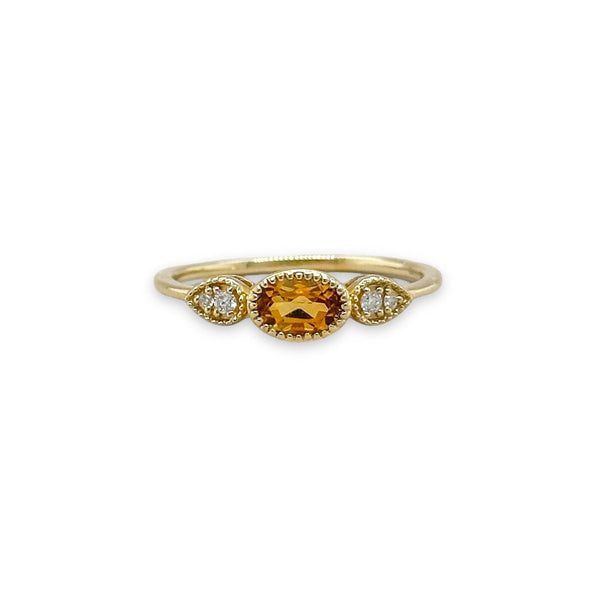 14K Y Gold 0.05ctw Diamond 0.40ctw Oval Citrine Ring - Walter Bauman Jewelers