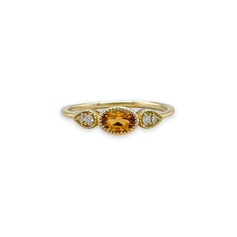 14K Y Gold 0.05ctw Diamond 0.40ctw Oval Citrine Ring - Walter Bauman Jewelers