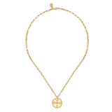 14K Y Gold 0.05ctw Textured Diamond Medallion 18" Hollow Paperclip Chain - Walter Bauman Jewelers