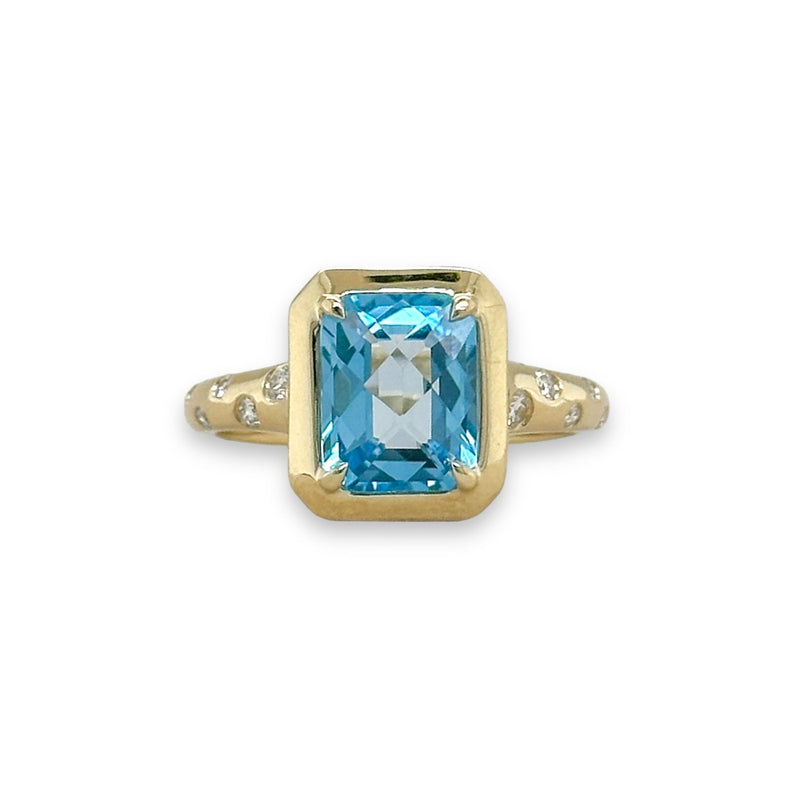 14K Y Gold 0.11ctw Diamond and 2.66ct Blue Topaz Ring - Walter Bauman Jewelers