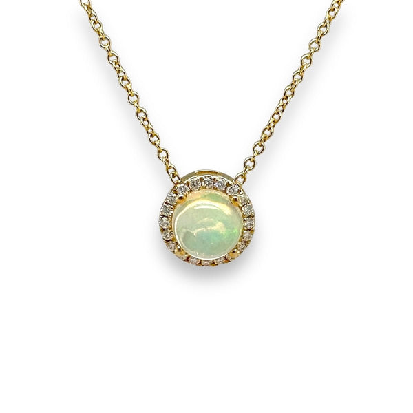 14K Y Gold 0.12ctw G-H/SI2-I1 Diamond 1.32ct Opal Pendant - Walter Bauman Jewelers